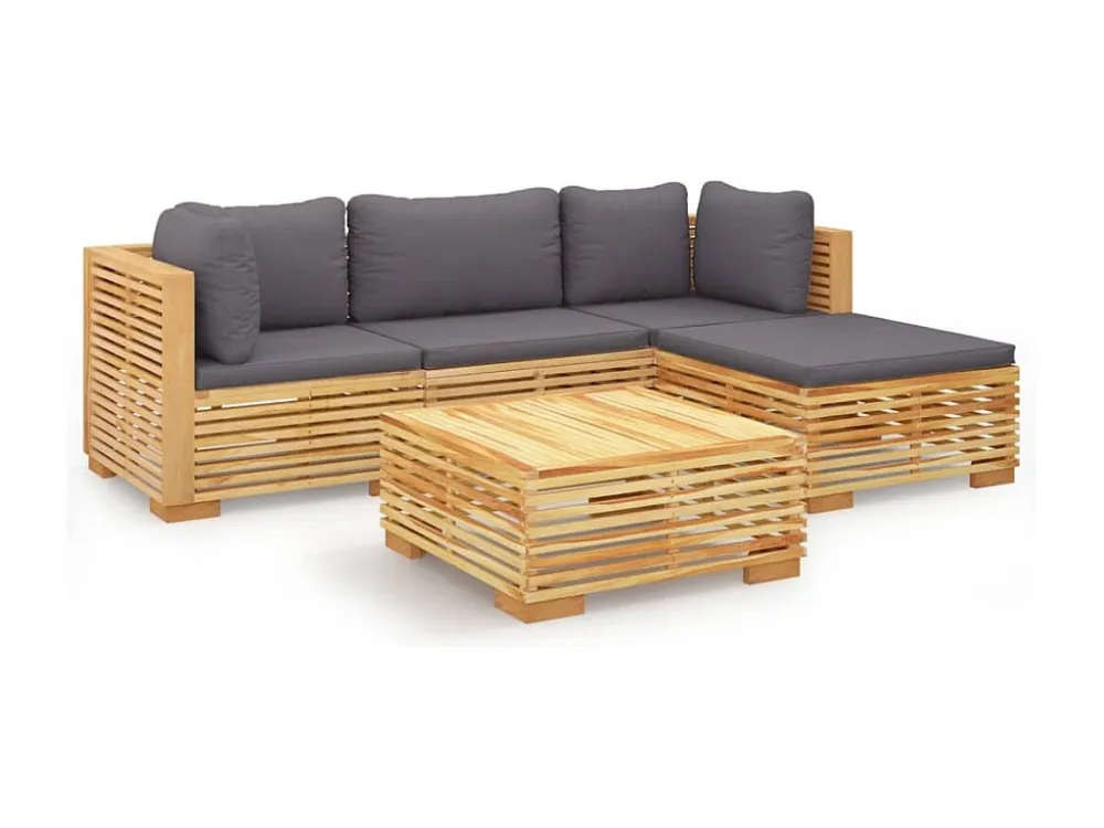 Banco de Jardim 5 peças conjunto lounge jardim com almofadões madeira teca maciç
