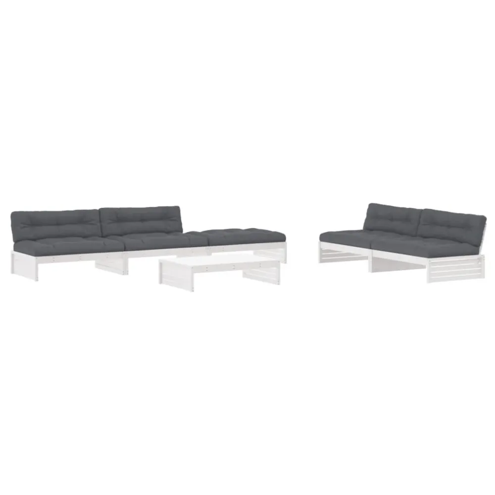 Banco de Madeira para 6pcs conjunto lounge jardim com almofadões madeira maciç branco