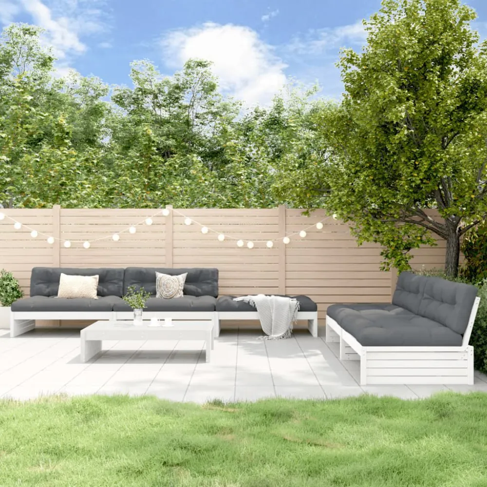 Banco de Madeira para 6pcs conjunto lounge jardim com almofadões madeira maciç branco
