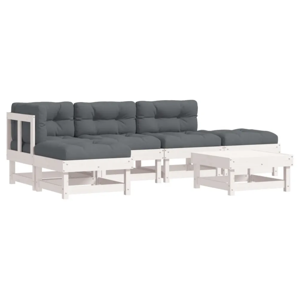 Banco de Madeira para 6pcs conjunto lounge jardim com almofadões madeira maciç branco