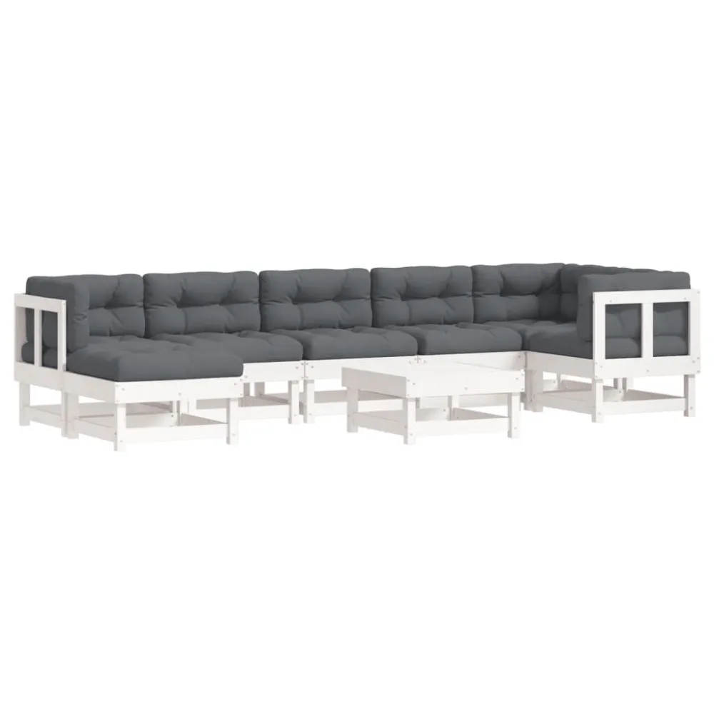 Banco de Madeira para 8pcs conjunto lounge jardim com almofadões madeira maciç branco