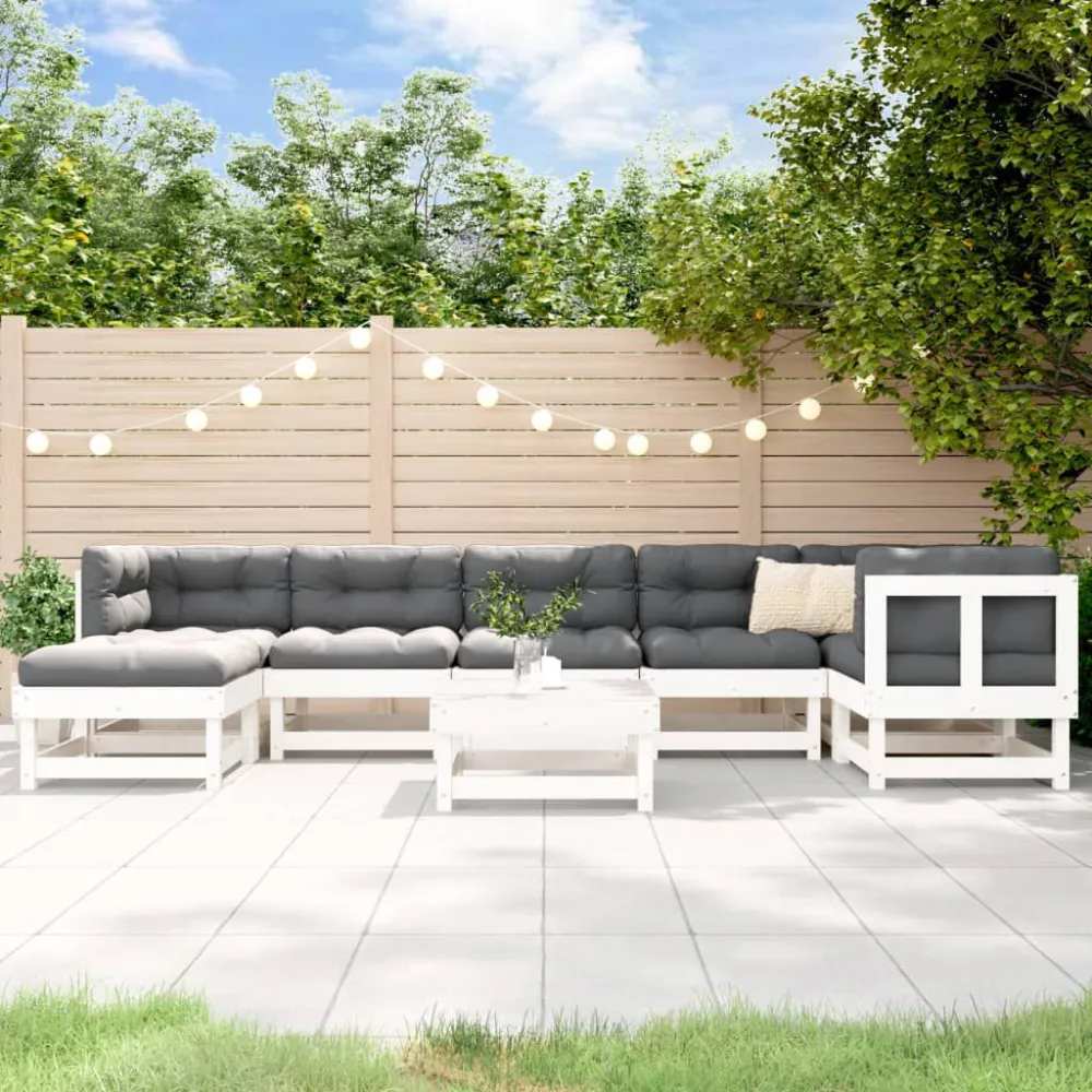 Banco de Madeira para 8pcs conjunto lounge jardim com almofadões madeira maciç branco