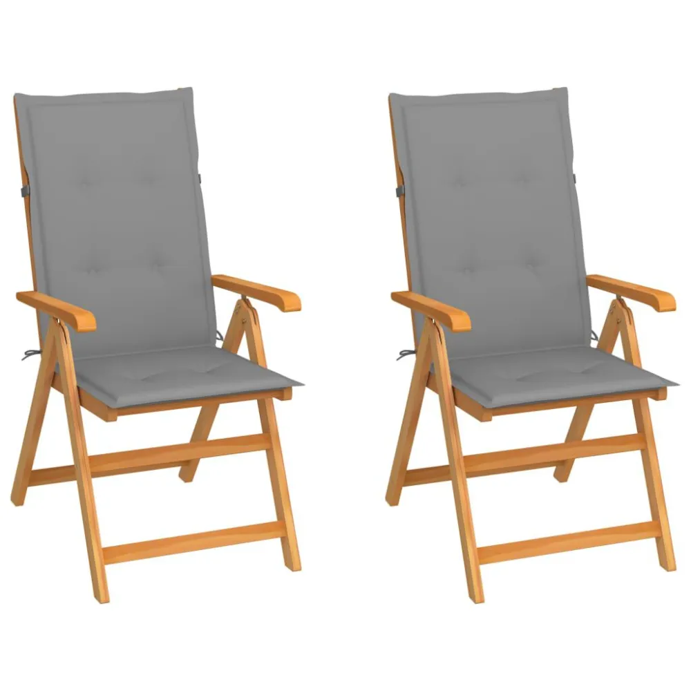 Banco de Madeira para Cadeiras de jardim com almofadões cinzentos 2 pcs teca maciç