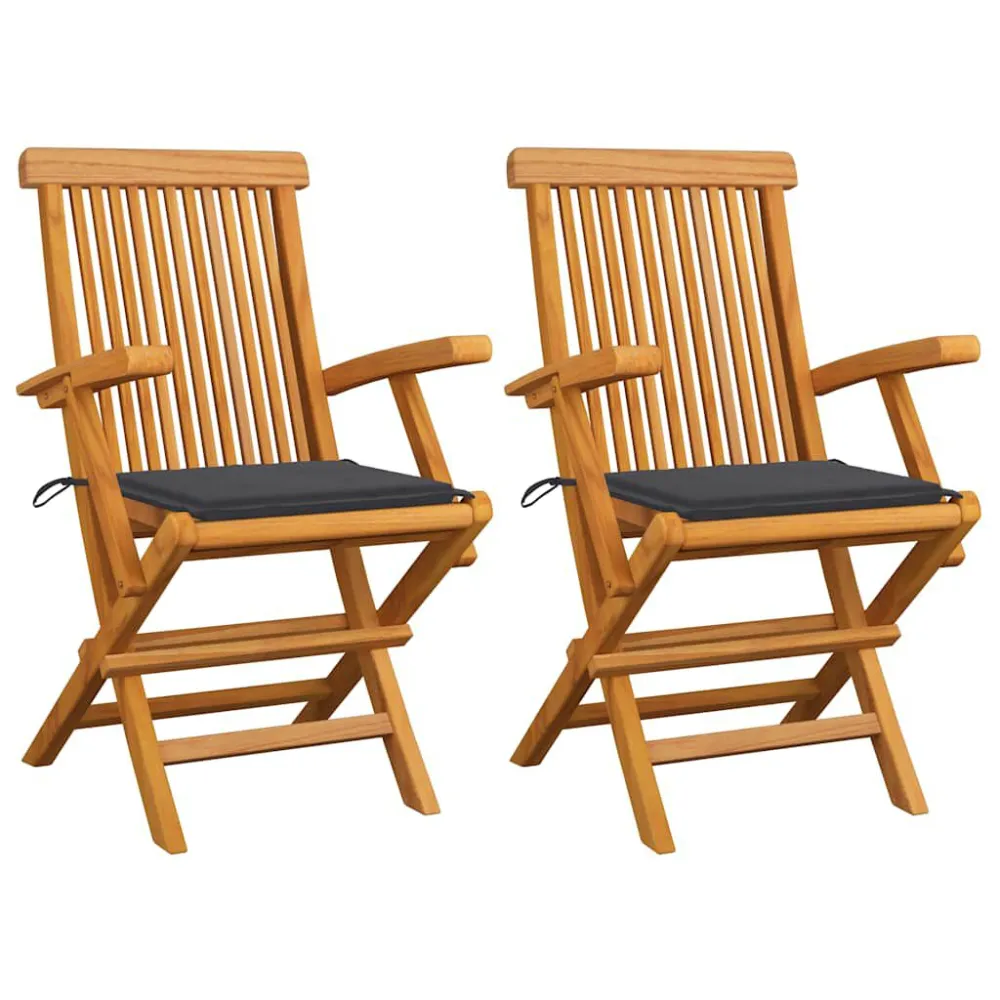 Banco de Madeira para Cadeiras de jardim com almofadões antracite 2 pcs teca maciç