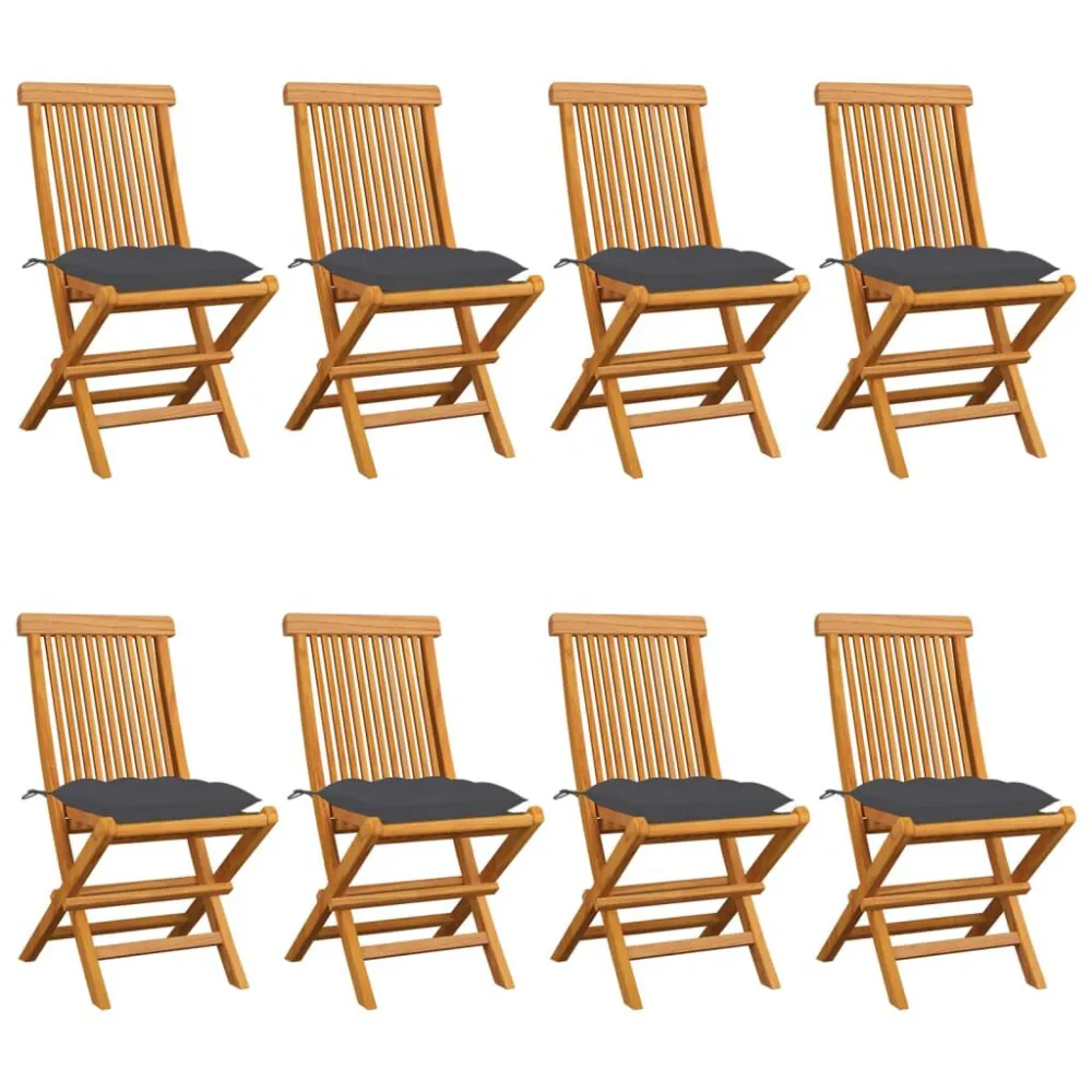 Banco de Madeira para Cadeiras de jardim com almofadões antracite 8 pcs teca maciç