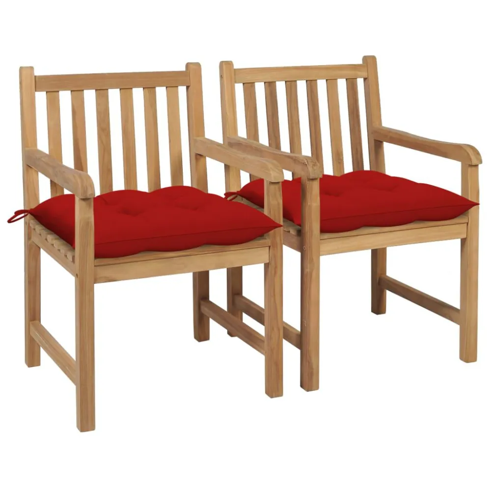 Banco de Madeira para Cadeiras de jardim com almofadões vermelhos 2 pcs teca maciç
