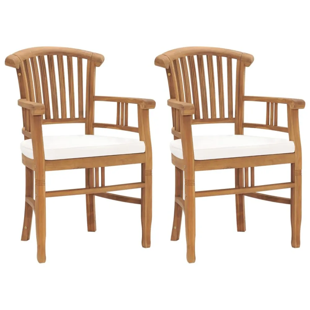 Banco de Madeira para Cadeiras de jardim com almofadões branco nata 2 pcs teca maciç