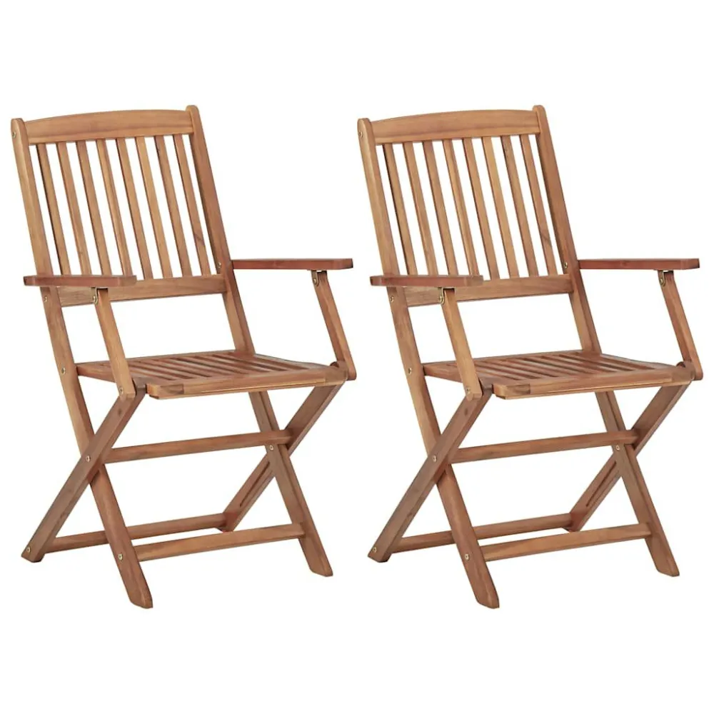 Banco de Madeira para Cadeiras de jardim dobráveis com almofadões 2 pcs acácia maciç