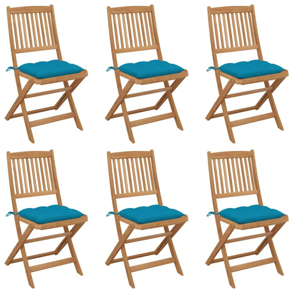 Banco de Madeira para Cadeiras de jardim dobráveis com almofadões 6 pcs acácia maciç
