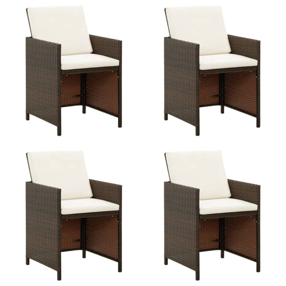 Banco de Madeira para Cadeiras de jardim 4 pcs com almofadões vime PE castanho