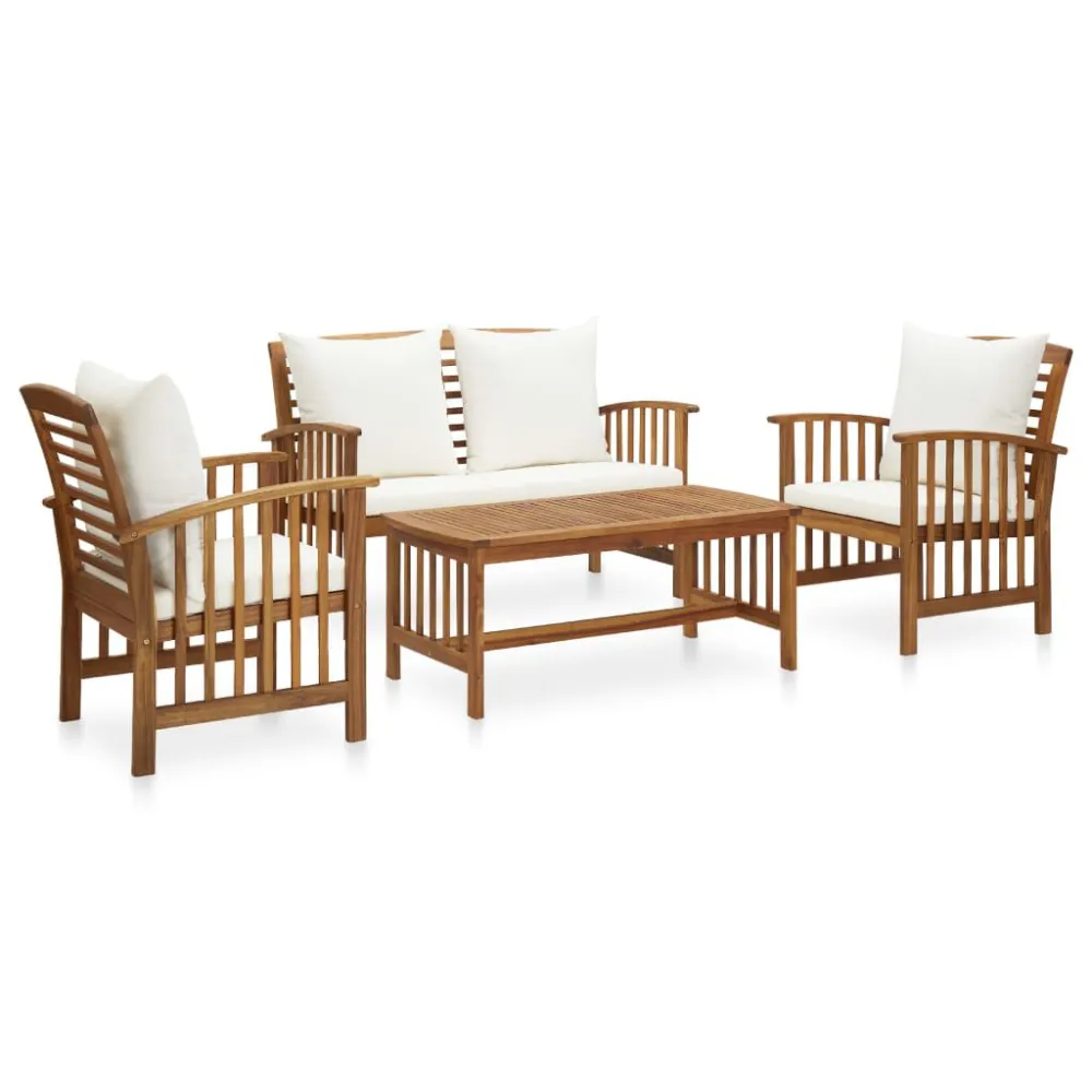 Banco de Madeira para 4 pcs conj. lounge jardim com almofadões madeira acácia maciç