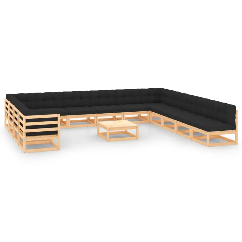Banco de Madeira para 14 pcs conj. lounge jardim com almofadões antracite pinho maciço