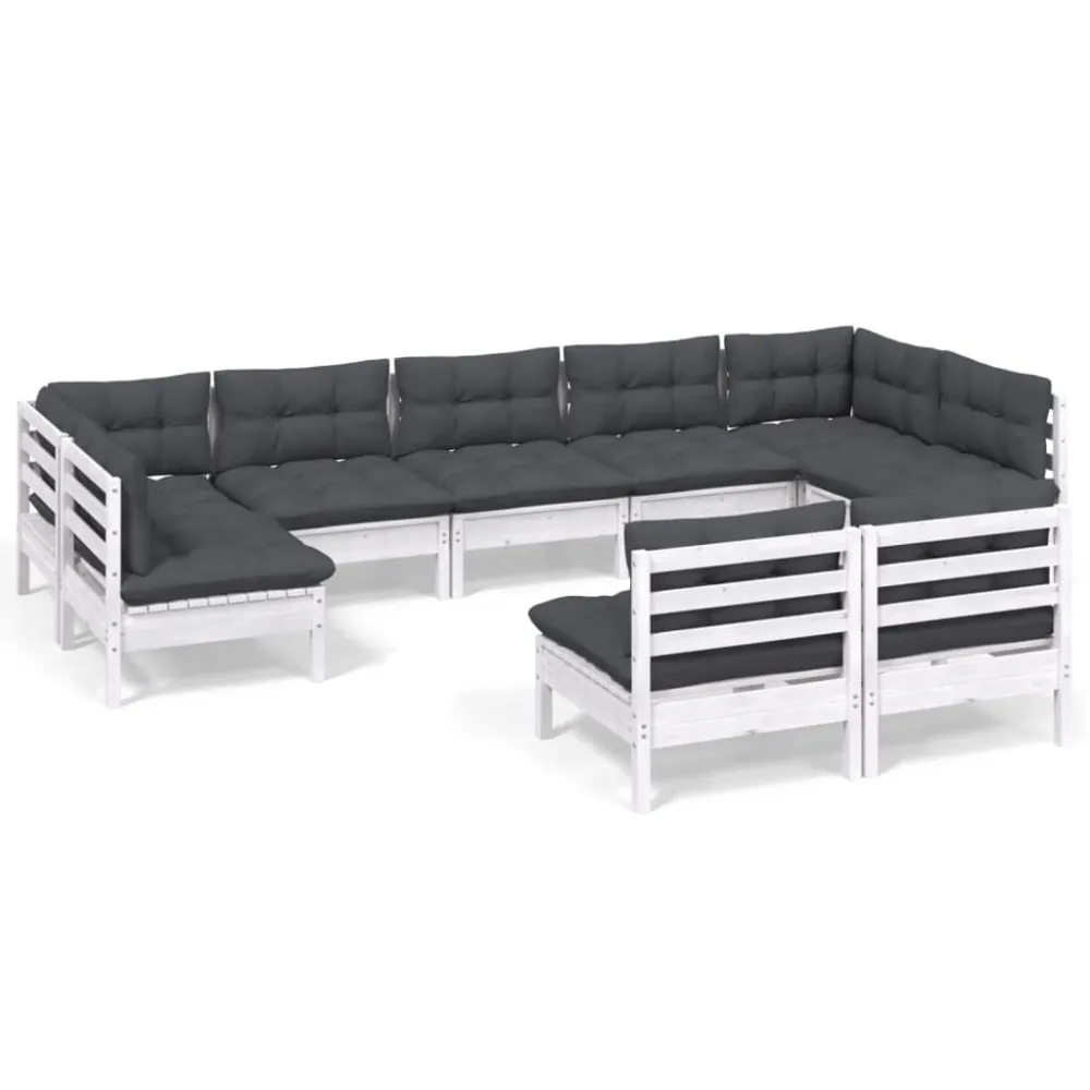 Banco de Madeira para 9 pcs conj. lounge de jardim com almofadões pinho maciço branco