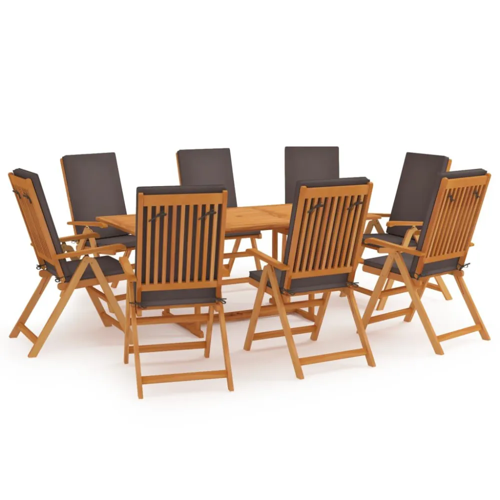 Banco de Madeira para 9 pcs conjunto jantar jardim + almofadões cinzentos teca maciç