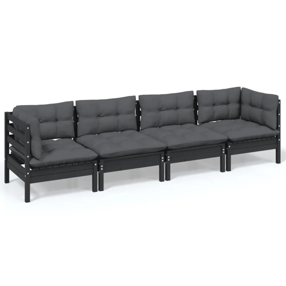 Banco de Madeira para 4 pcs conjunto lounge jardim com almofadões pinho maciço