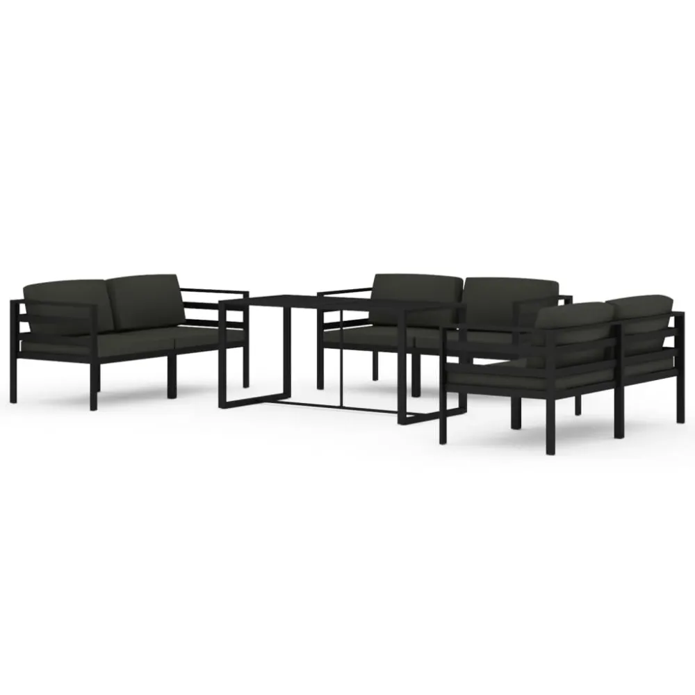 Banco de Madeira para 7 pcs conjunto lounge jardim com almofadões alumínio antracite