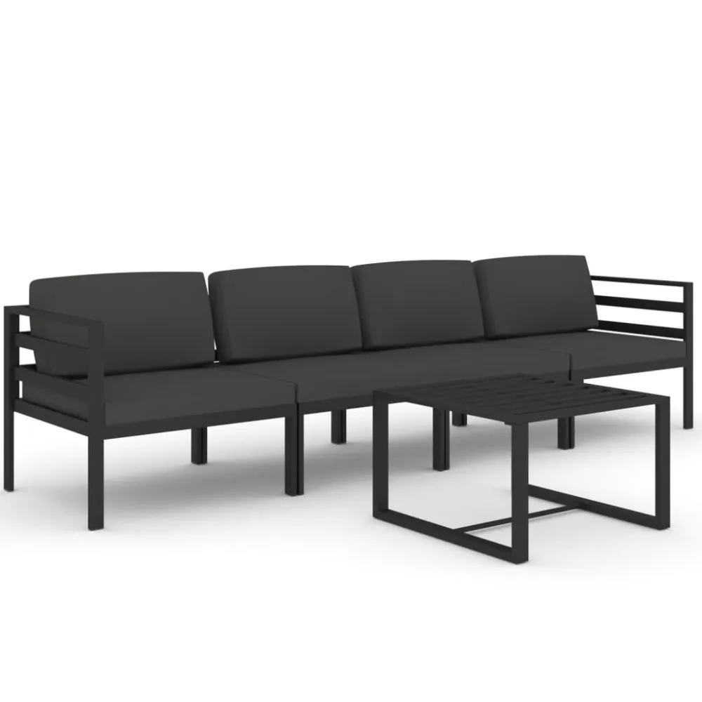 Banco de Madeira para 5 pcs conjunto lounge jardim com almofadões alumínio antracite