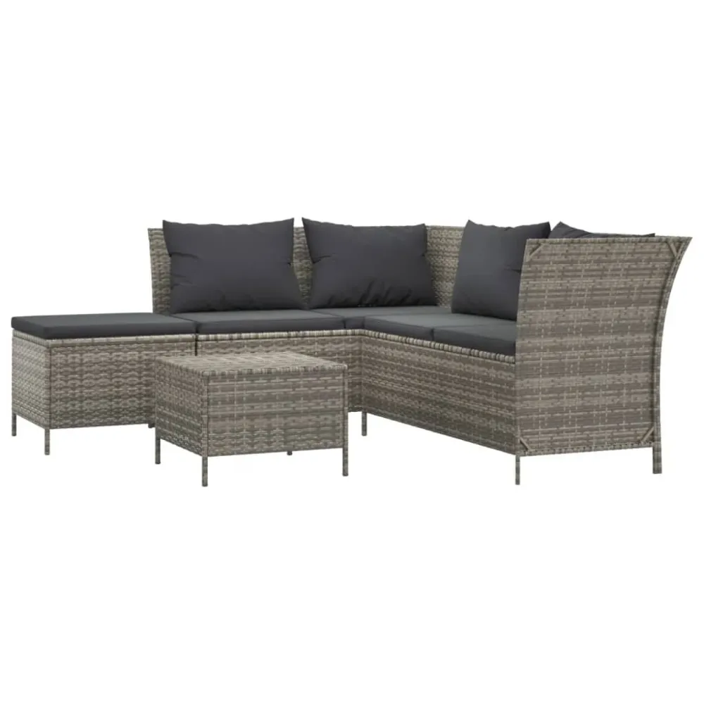 Banco de Madeira para 4 pcs conjunto lounge de jardim com almofadões vime PE cinzento
