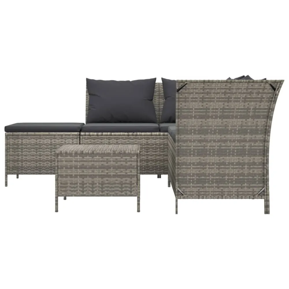 Banco de Madeira para 4 pcs conjunto lounge de jardim com almofadões vime PE cinzento