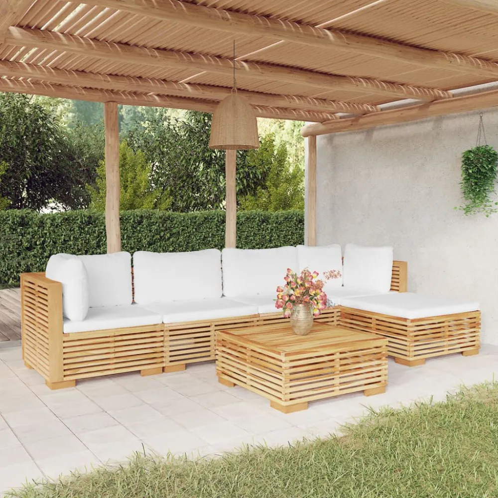 Banco de Madeira para 6 pcs conjunto lounge jardim com almofadões madeira teca maciç