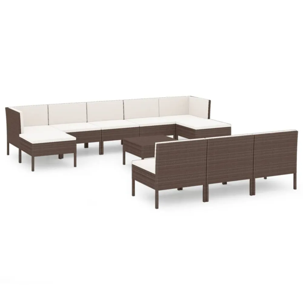 Banco de Madeira para 11 pcs conjunto lounge jardim com almofadões vime PE castanho