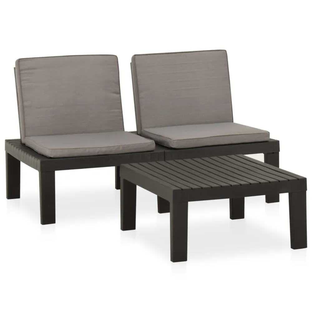 Banco de Madeira para 2 pcs conjunto lounge de jardim com almofadões plástico cinzento