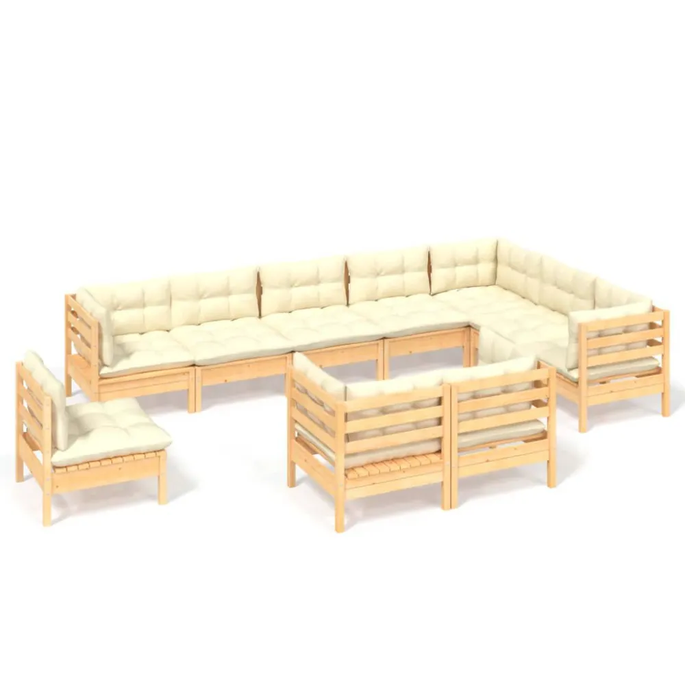 Banco de Madeira para 10 pcs conjunto lounge jardim com almofadões creme pinho maciço