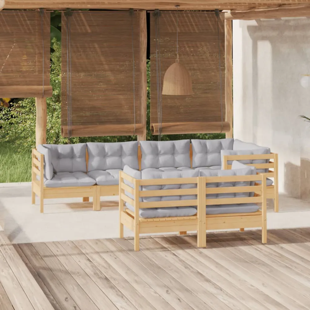 Banco de Madeira para 7 pcs conjunto lounge jardim com almofadões creme pinho maciço