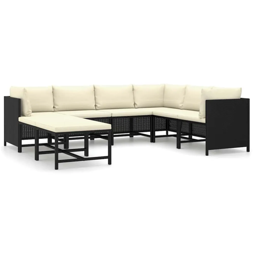 Banco de Madeira para 8 pcs conjunto lounge de jardim com almofadões vime PE preto