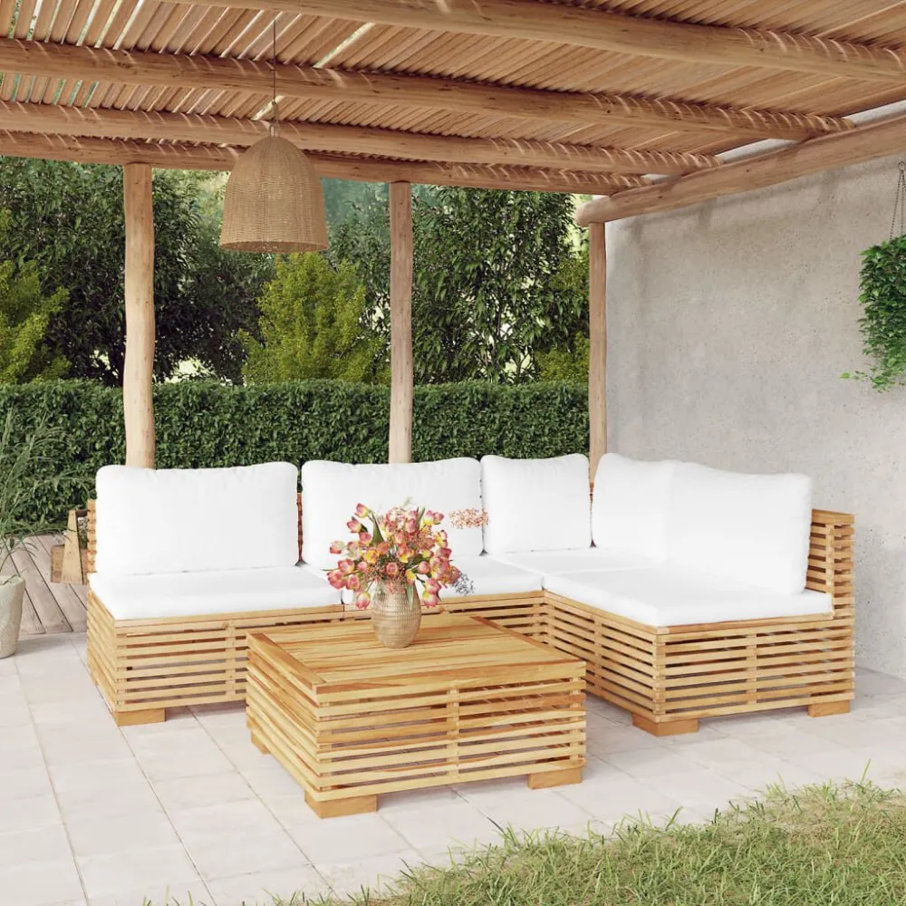 Banco de Madeira para 5 pcs conjunto lounge jardim com almofadões madeira teca maciç