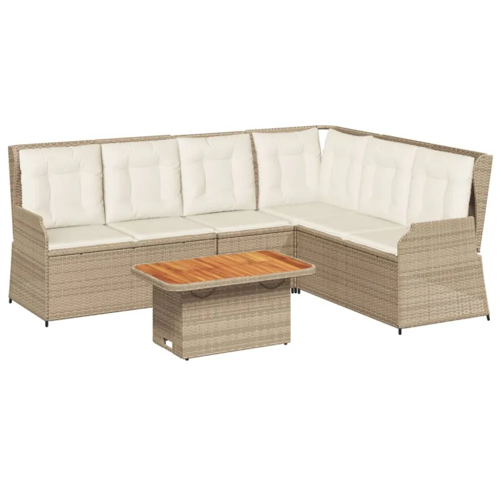 Banco de Madeira para 5 pcs conjunto lounge para jardim com almofadões vime PE bege