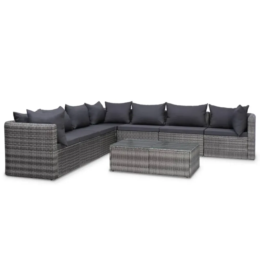 Banco de Madeira para 8 pcs conjunto lounge de jardim com almofadões vime PE cinzento