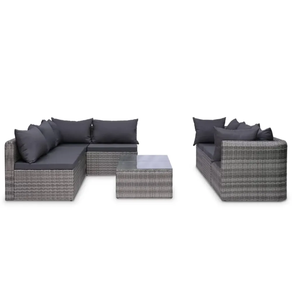 Banco de Madeira para 8 pcs conjunto lounge de jardim com almofadões vime PE cinzento
