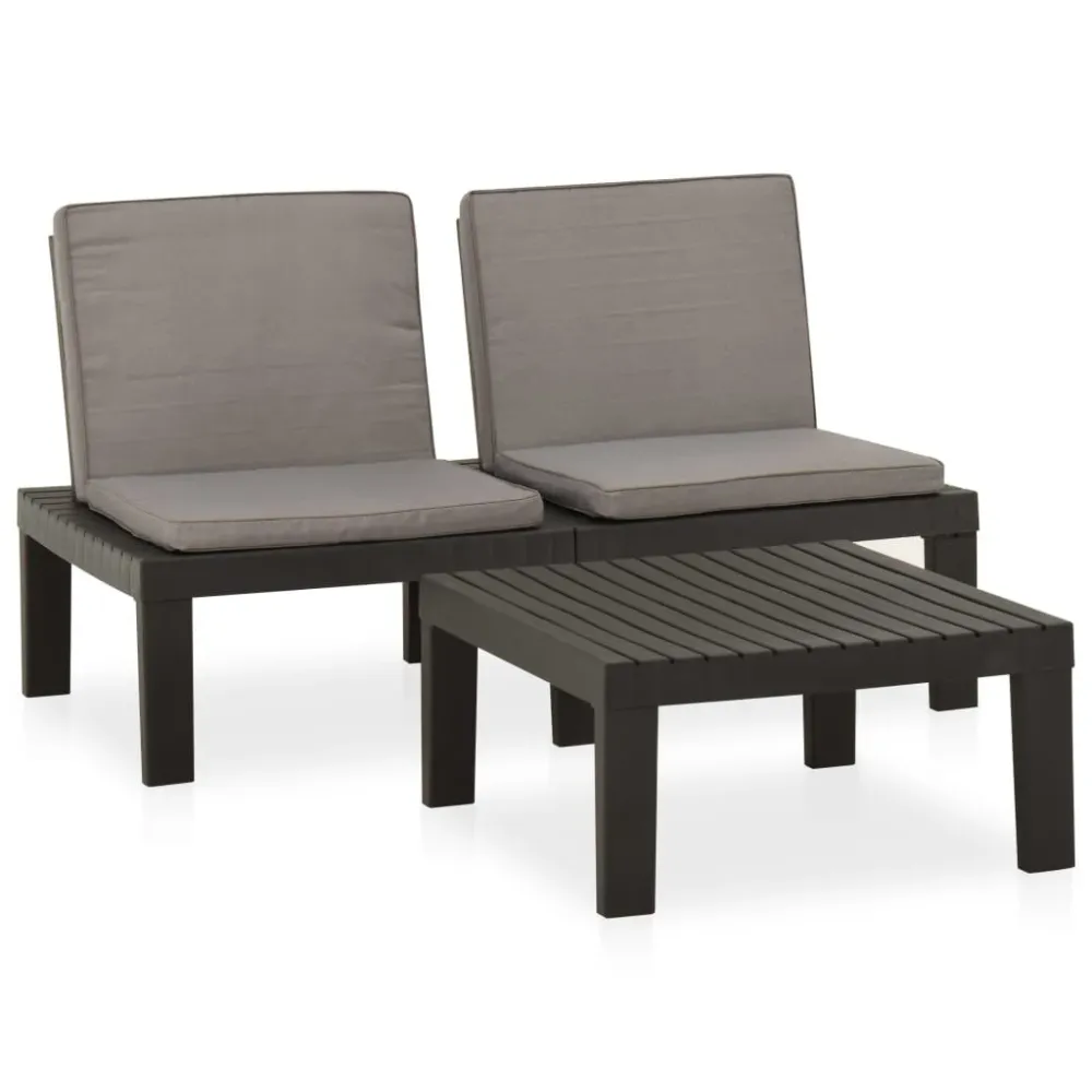 Banco de Madeira para 2 pcs conjunto lounge de jardim com almofadões plástico cinzento