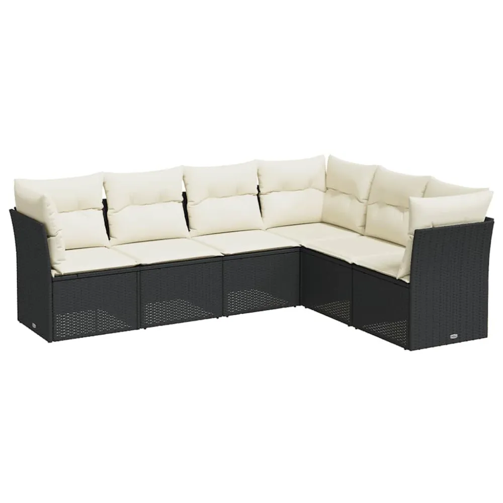 Banco de Madeira para 6 pcs conjunto sofás de jardim com almofadões vime PE preto