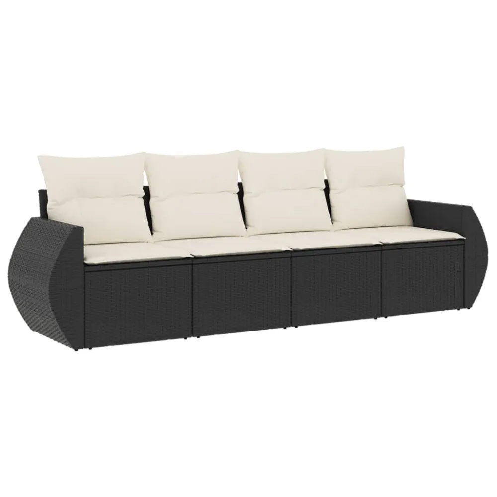Banco de Madeira para 4 pcs conjunto de sofás para jardim com almofadões vime PE preto