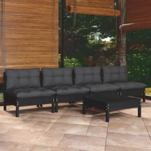 Banco de Madeira para 5 peças conj. lounge de jardim com almofadões antracite pinho