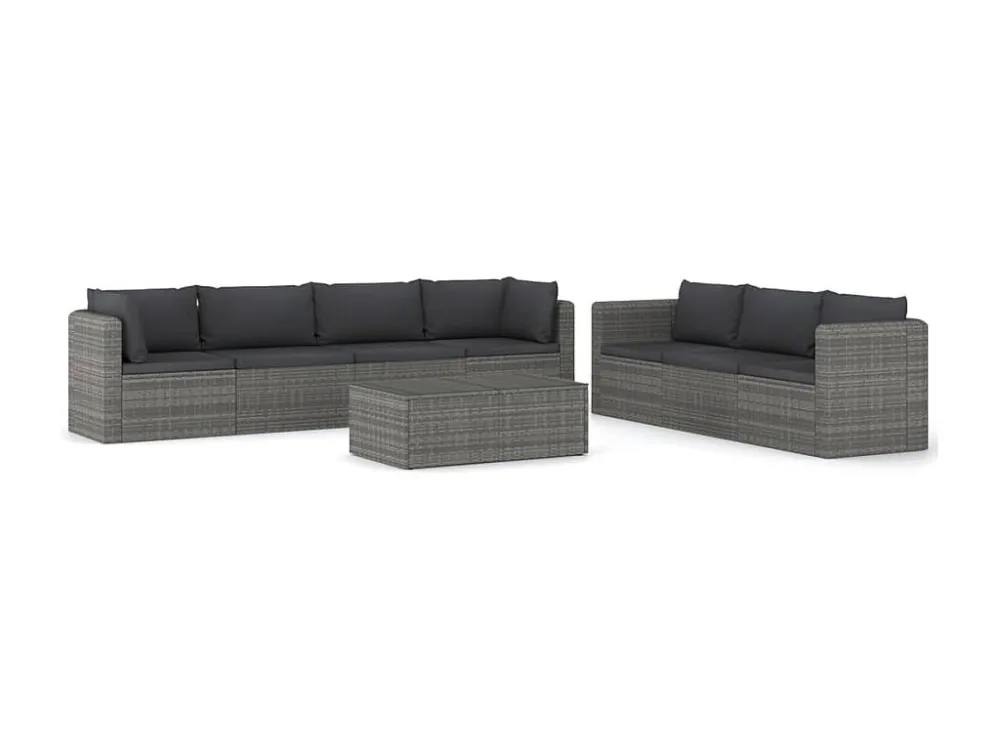 Banco de Madeira para 8 peças conjunto lounge de jardim com almofadões vime PE cinzento