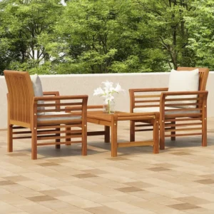 Banco de Madeira para 3 peças conjunto lounge de jardim com almofadões acácia maciç