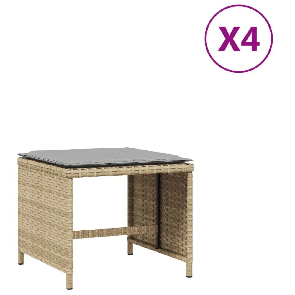 Bancos jardim almofadões 4 pcs 40x40x35 cm vime PE mistura bege com Tecido Impermeável UV