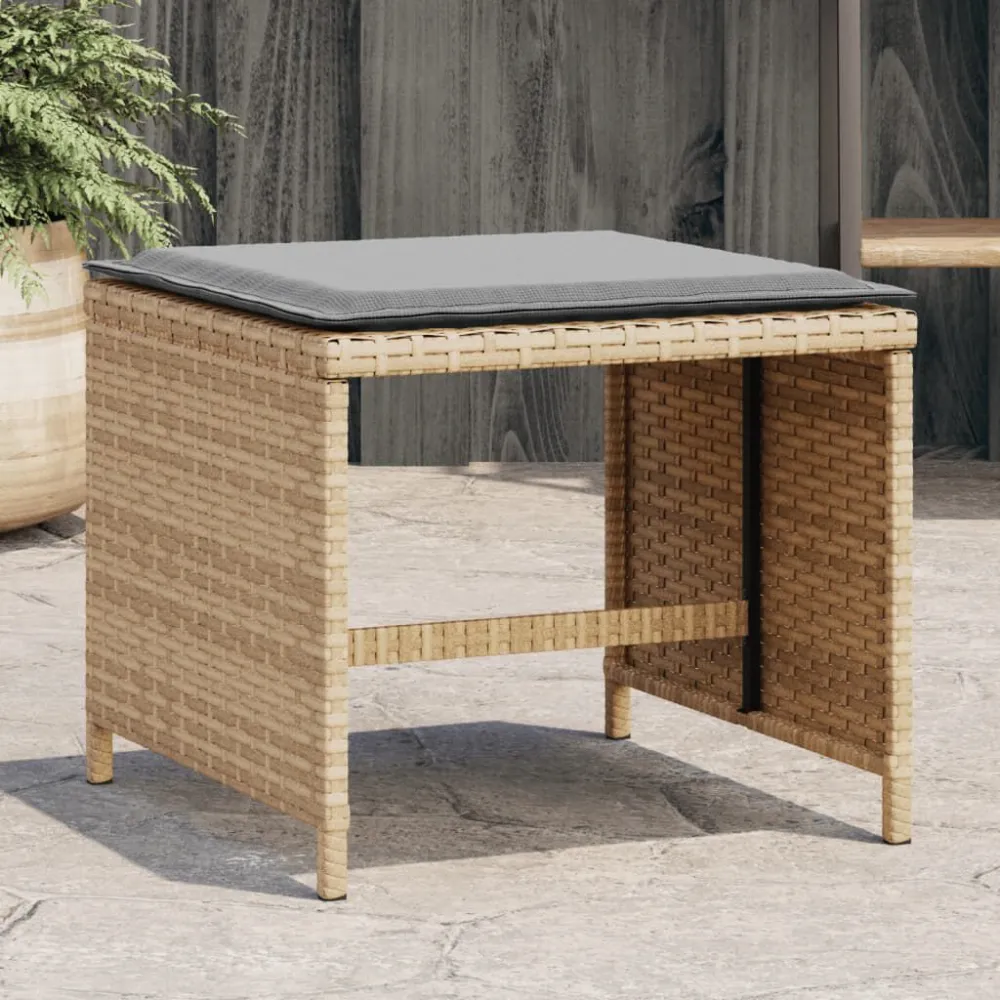 Bancos jardim almofadões 4 pcs 40x40x35 cm vime PE mistura bege com Tecido Impermeável UV