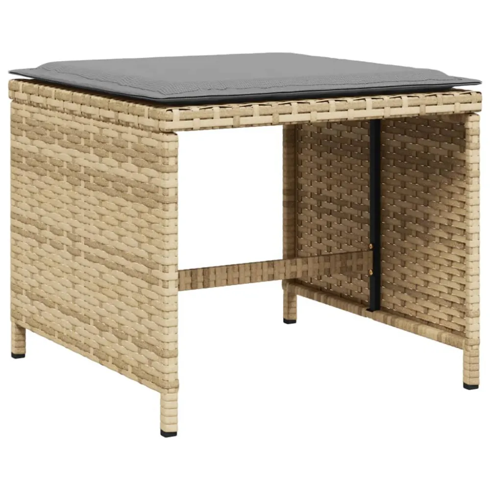 Bancos jardim almofadões 4 pcs 40x40x35 cm vime PE mistura bege com Tecido Impermeável UV