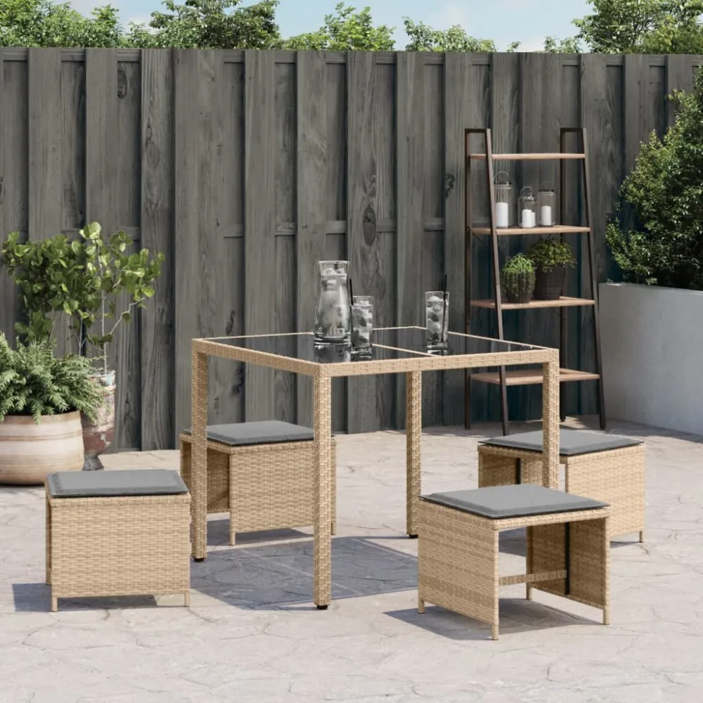 Bancos jardim almofadões 4 pcs 40x40x35 cm vime PE mistura bege com Tecido Impermeável UV