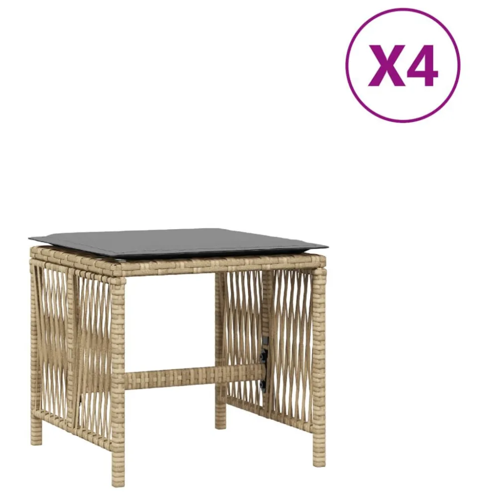 Bancos jardim almofadões 4 pcs 41x41x36 cm vime PE mistura bege com Encosto Ajustável