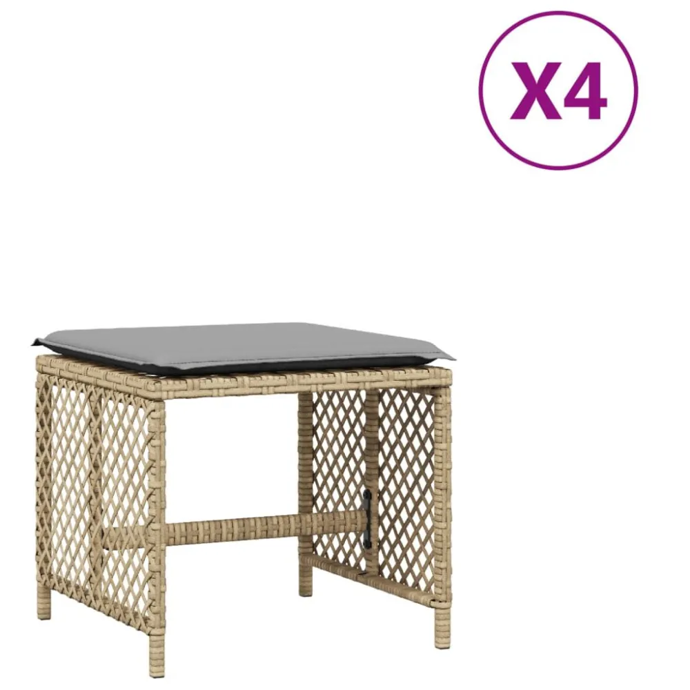 Bancos jardim almofadões 4 pcs 41x41x36 cm vime PE mistura bege com Almofada Inclusa