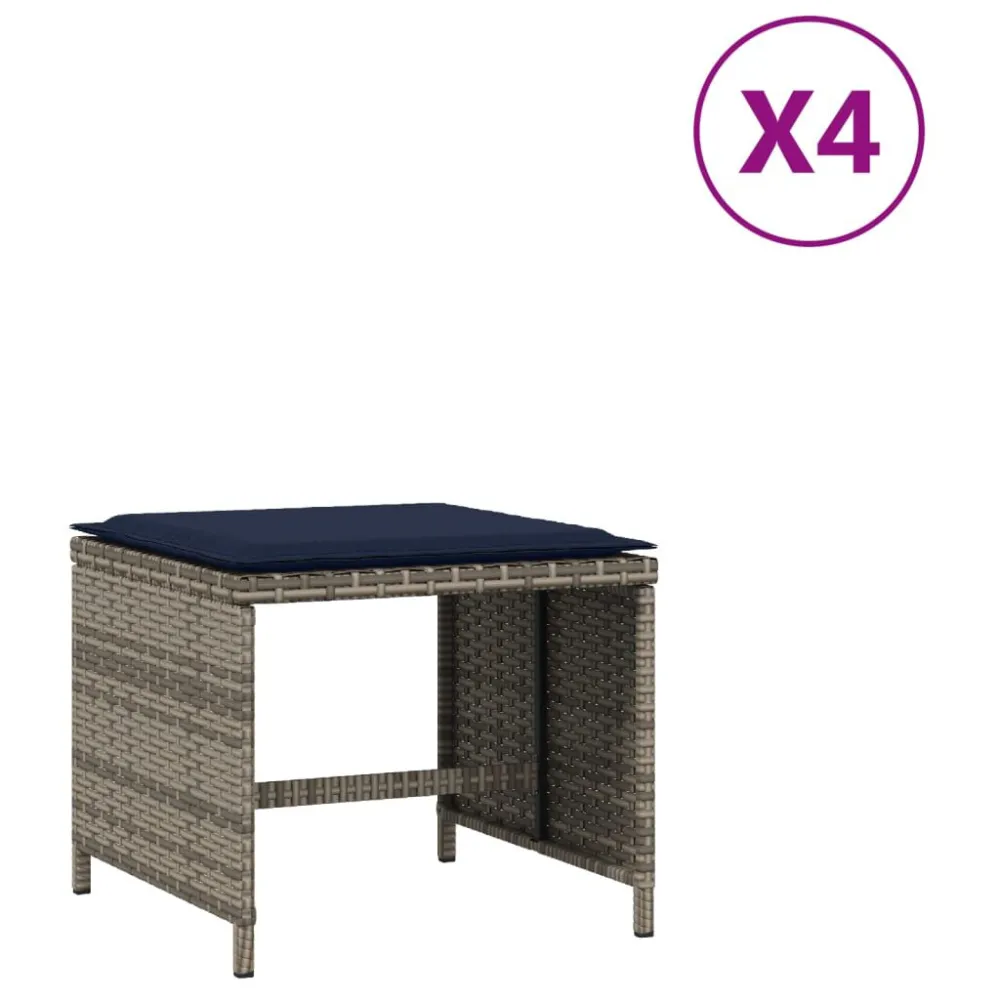 Bancos jardim com almofadões 4 pcs 40x40x35 cm vime PE cinzento | Montagem Fácil e Rápida