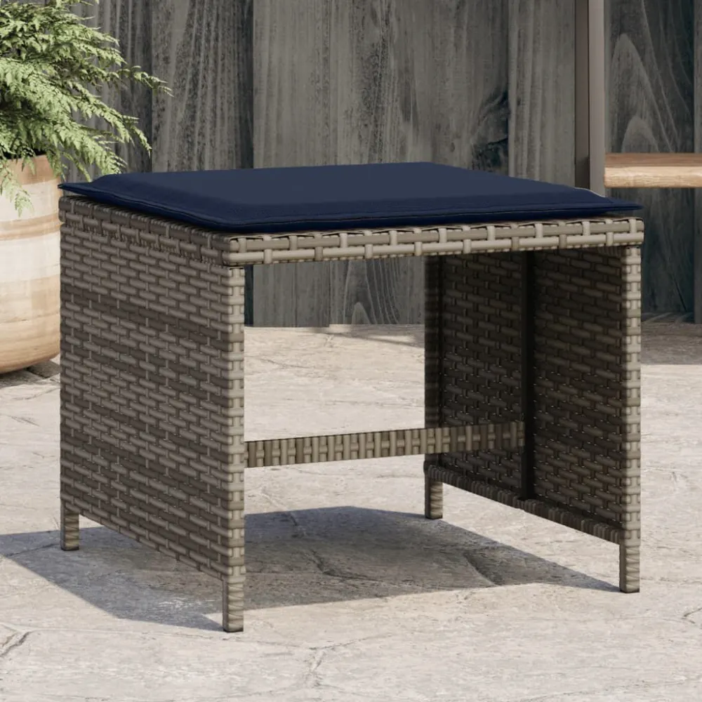 Bancos jardim com almofadões 4 pcs 40x40x35 cm vime PE cinzento | Montagem Fácil e Rápida