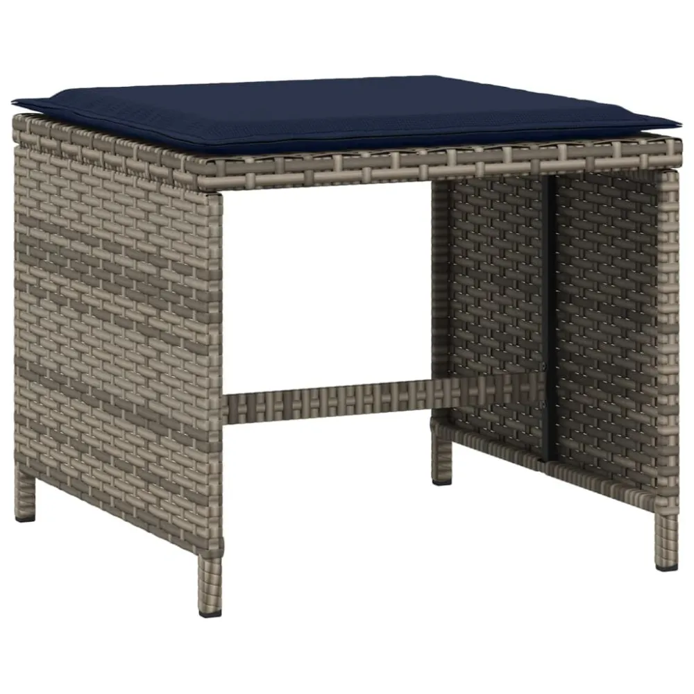 Bancos jardim com almofadões 4 pcs 40x40x35 cm vime PE cinzento | Montagem Fácil e Rápida