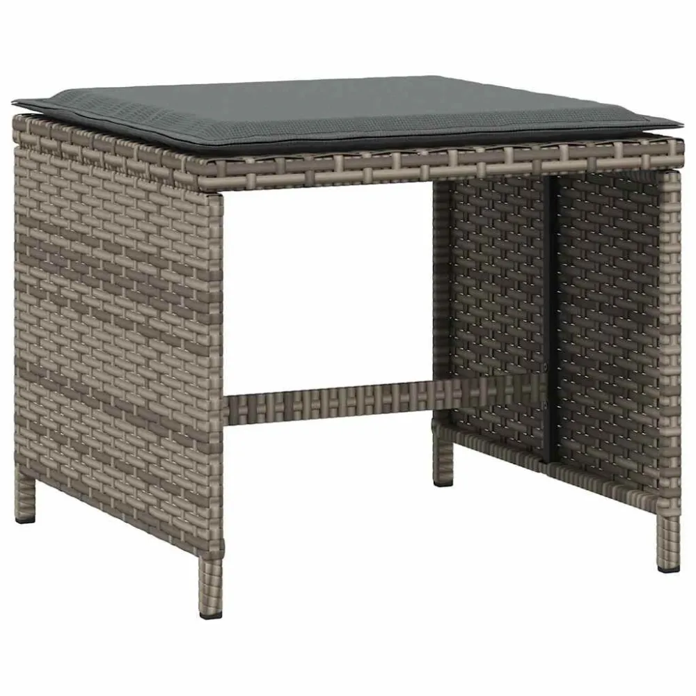 Bancos jardim com almofadões 4 pcs 41x41x36 cm vime PE cinzento | Resistente à Chuva | Confortável