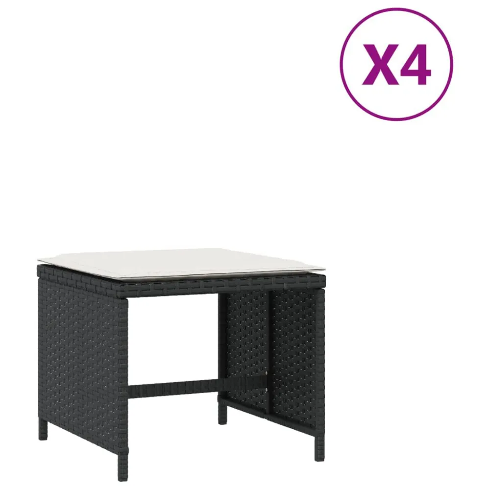 Bancos de jardim com almofadões 4 pcs 41x41x36 cm vime PE preto Fácil de Guardar